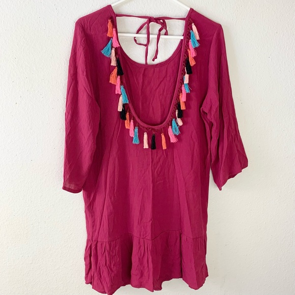 XHILARATION swim coverup dress fringe detail back Size Large - Picture 7 of 10